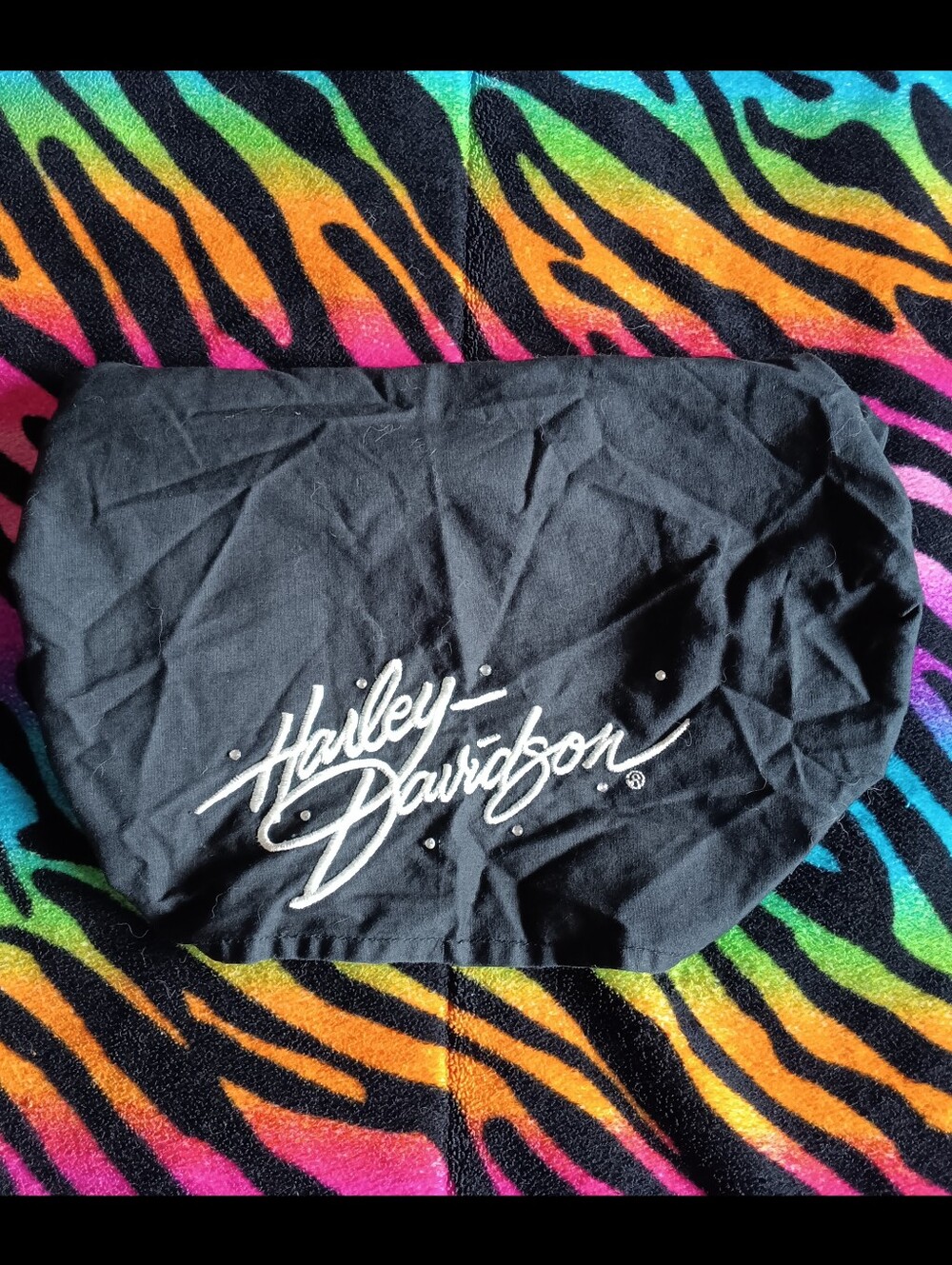 🖤🧡 Y2K Harley-Davidson Women's Embroidered Rhinestone Headwrap Hair Cover OS
